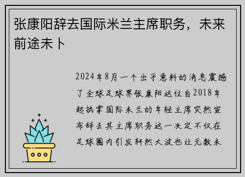 张康阳辞去国际米兰主席职务，未来前途未卜